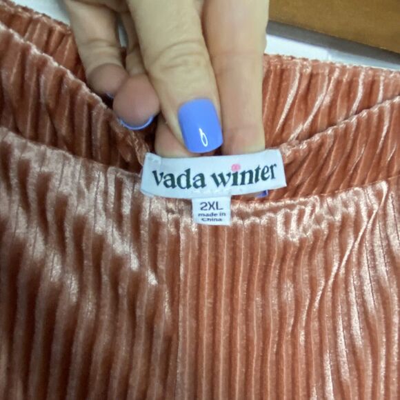 Vada Winter Ribbed Velvet Wide Leg Gaucho Pants Sz 2X Pull On Pockets Persimmon - Picture 4 of 11